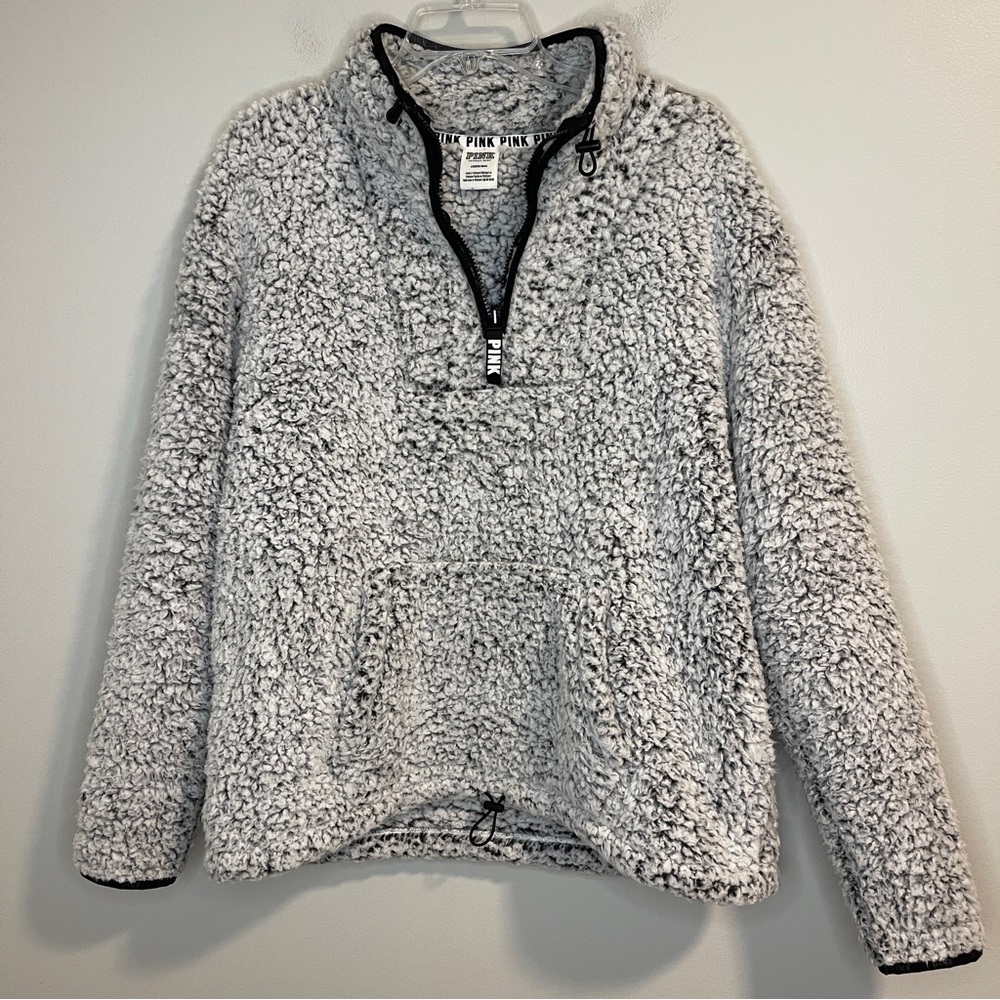 PINK Victoria’s Secret Pullover Womens Large Women's 1/4 zip sherpa grey/black